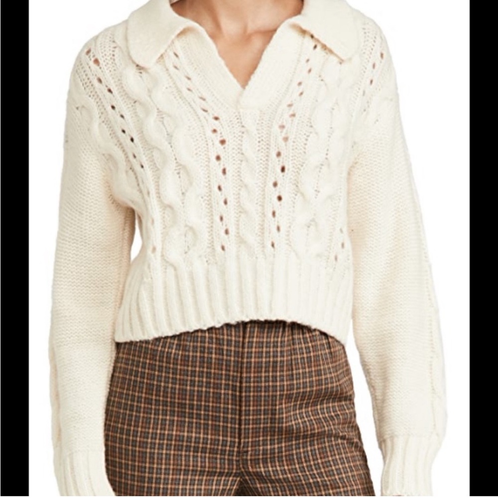 Ciao Lucia Torino Cable Knit Collared Cropped Sweater in Sand